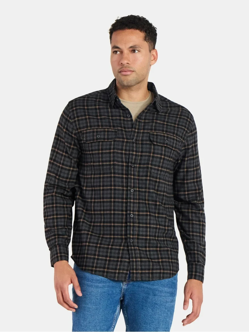 George Men's and Big Men's Double Pocket Flannel Shirt, Sizes XS-3XLT | Walmart (US)