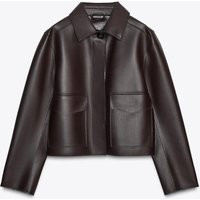 Zara - Faux Leather Cropped Jacket - Women - Burgundy - Women | Zara US