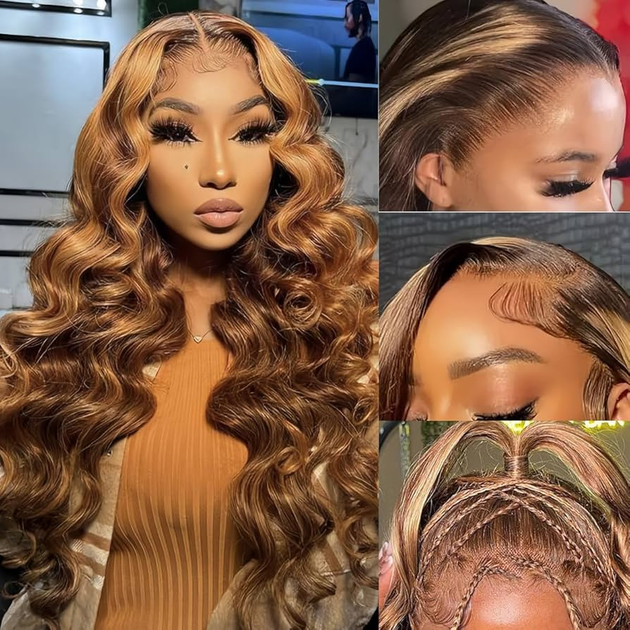 30 Inch Ombre Lace Front Wig Human Hair Highlight Lace Front Wig Human Hair 13X4 Body Wave 4/27 H... | Amazon (US)