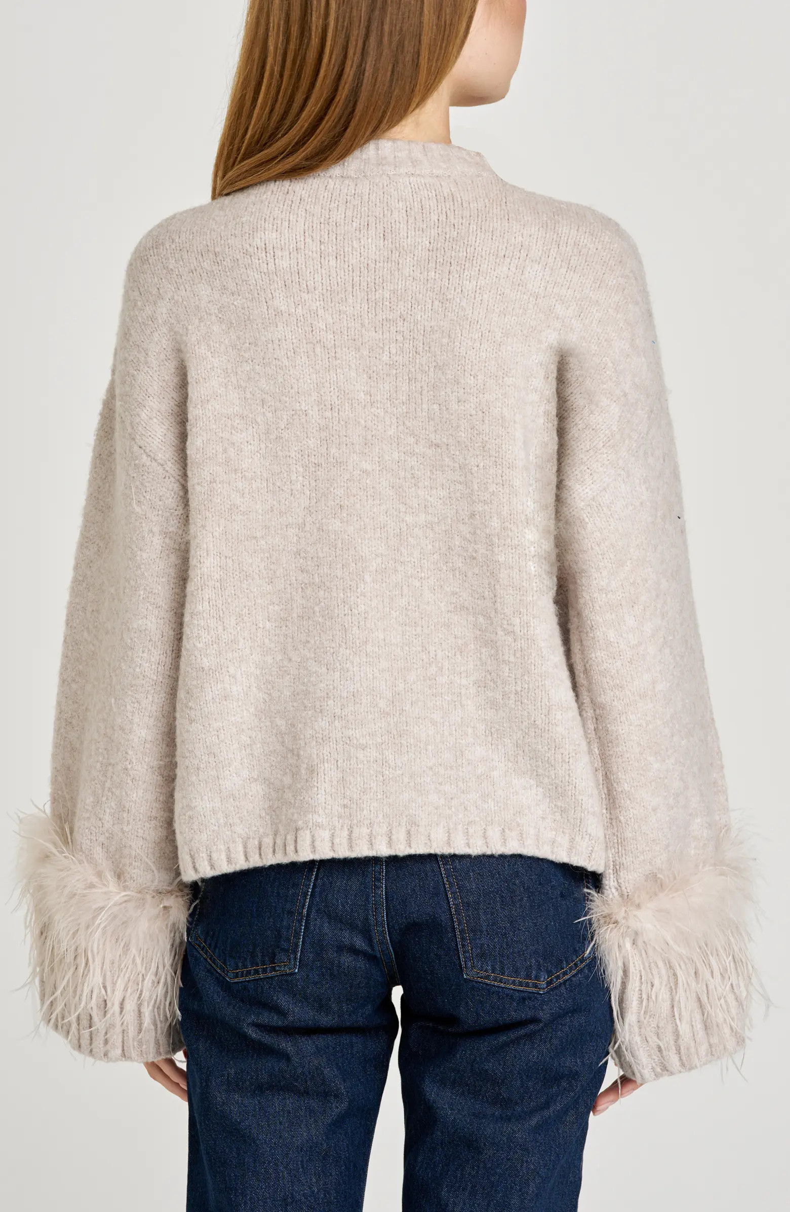 Pia Feather Trim Mock Neck Sweater | Nordstrom