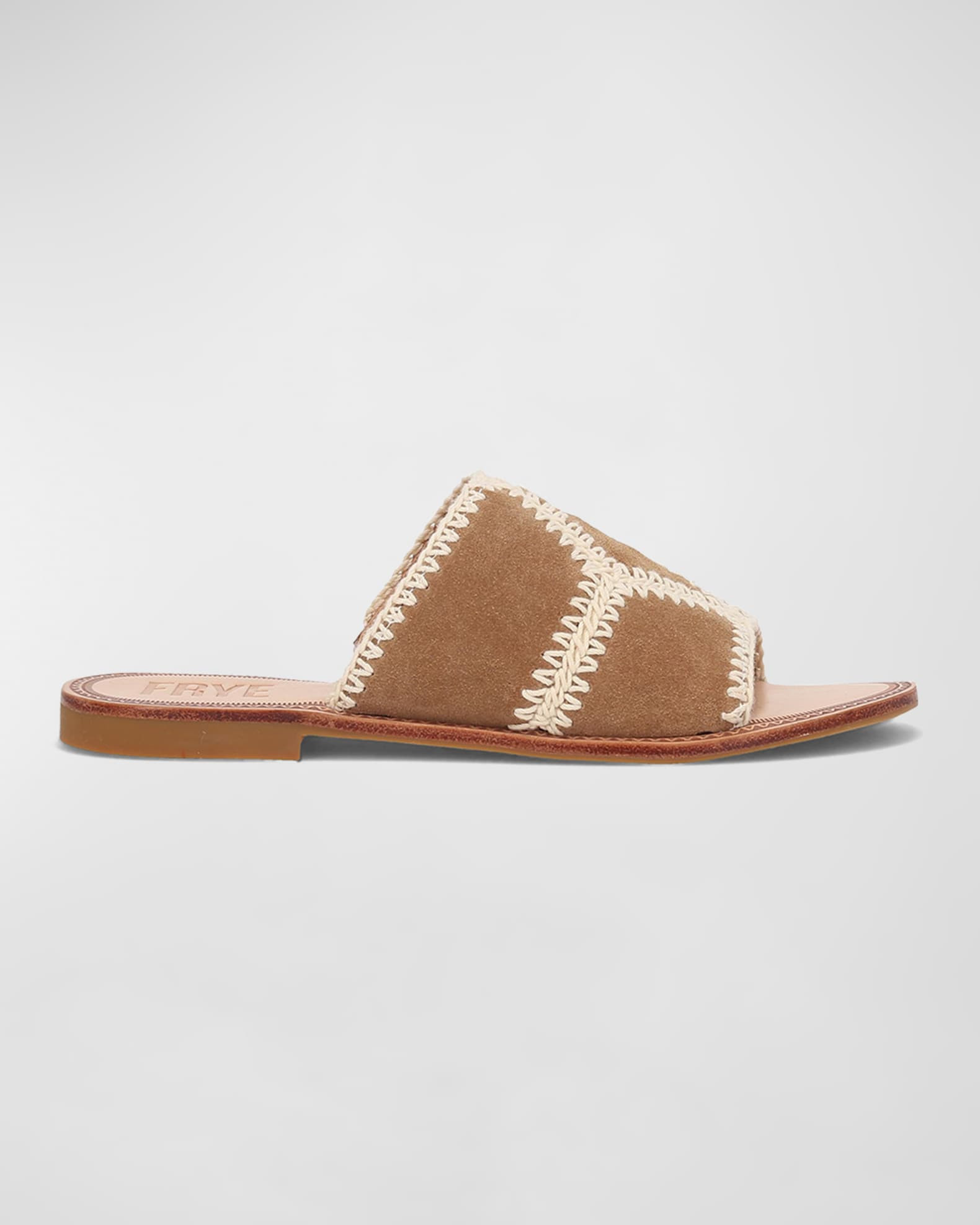Ava Crochet Suede Flat Sandals | Neiman Marcus