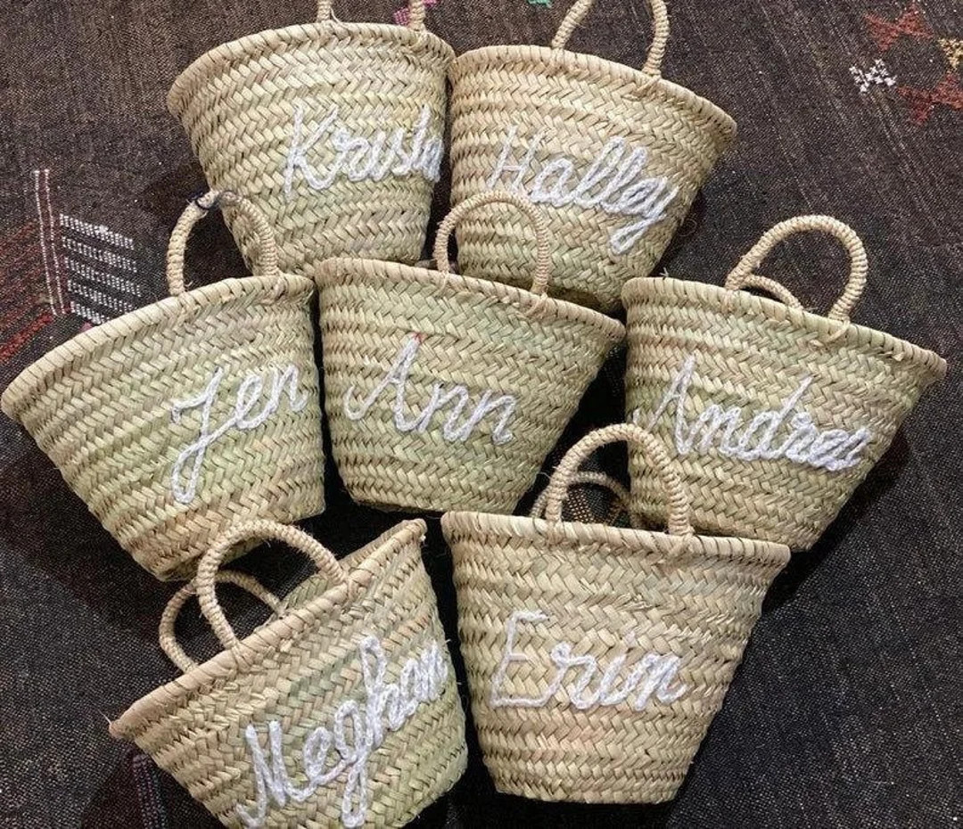 Personalized straw moroccan basket,bridal shower bags,customized straw bags,custom beach bag,stra... | Etsy (US)