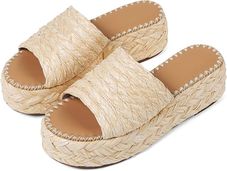 VOMIRA Platform Sandals Women Espadrille Wedge Sandals for Women Open Toe Slip On Flatform Rafiia... | Amazon (US)