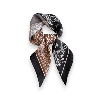 Anna-Kaci Women's Faux Velvet Scarf with Multi-Tone Bandana Patchwork Print 27×27 Inches, Black | Target