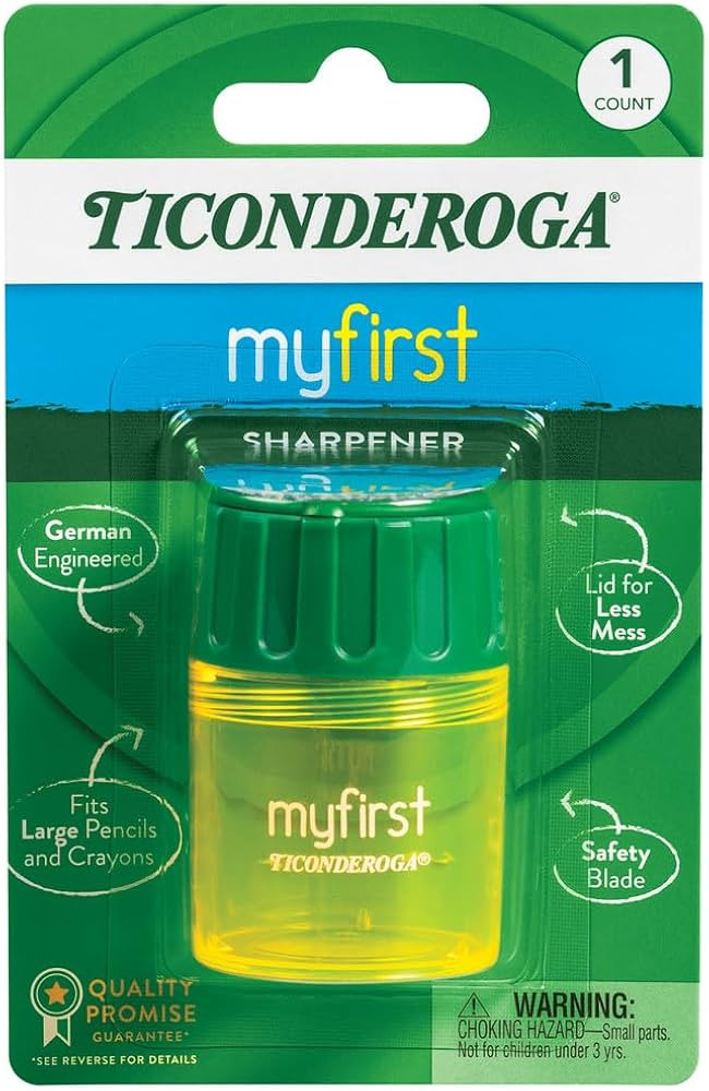 Ticonderoga My First Pencil Sharpener, 1 Hole, Large Barrel, Yellow/Green | Amazon (US)