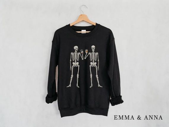 Skeleton Drinking Coffee Sweatshirt Skeleton Sweatshirt - Etsy | Etsy (US)