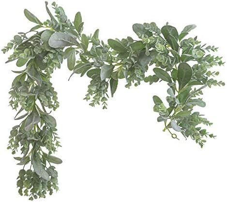 Lambs Ear Garland Greenery and Eucalyptus Vine / 38 Inches Long/Light Colored Flocked Leaves/Soft... | Amazon (US)