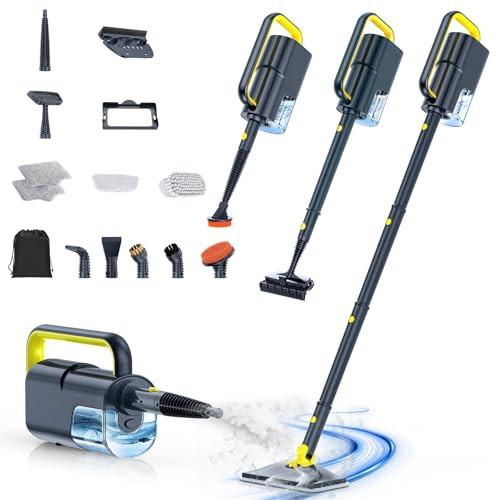 ScrubWiz Steam Mop with Detachable Handheld Steam Cleaner, 10-in-1 Multi Accessories, Quick 10s Heat, 350ml and 2-Level Steamer for Cleaning Floor, Carpet, BBQ Grill, Tile, and Grout, Gray | Amazon (US)