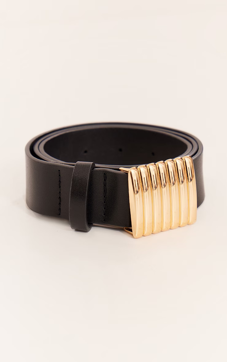 Black Ribbed Buckle Belt | PrettyLittleThing US
