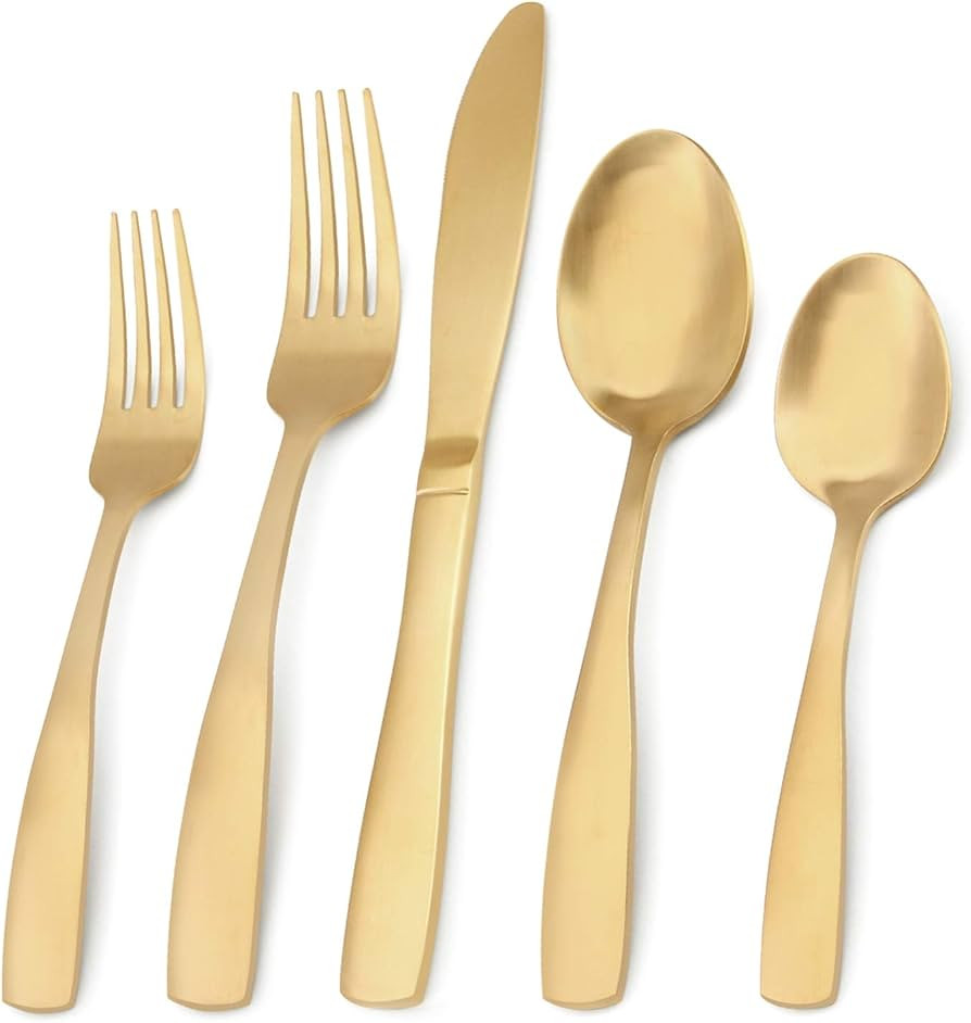 Matte Gold Silverware Set, Bysta 20-Piece Stainless Steel Flatware Set, Kitchen Utensil Set Servi... | Amazon (US)