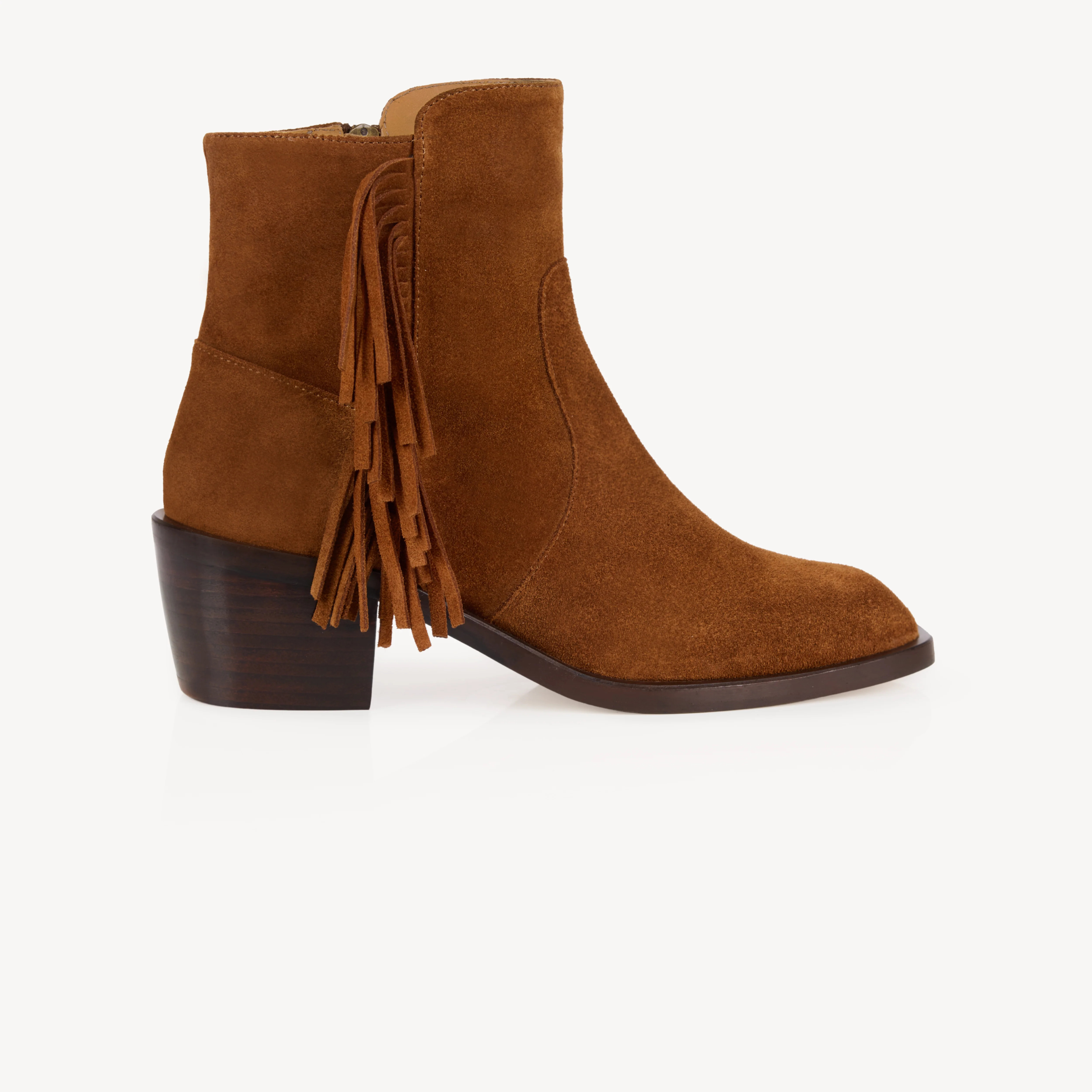 Lily: Tan Suede Fringe Ankle Boots | Air & Grace
