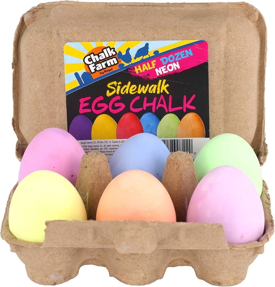 Regal Games Sidewalk Neon Egg Chalk, 6 Count Chalk, Assorted Colors, Non-Toxic, Washable, Art Set | Amazon (US)