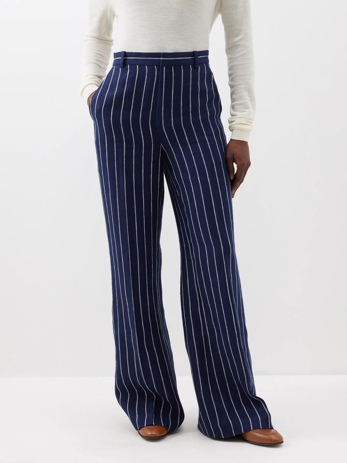 Pinstripe-linen wide-leg suit trousers | Matches (UK)