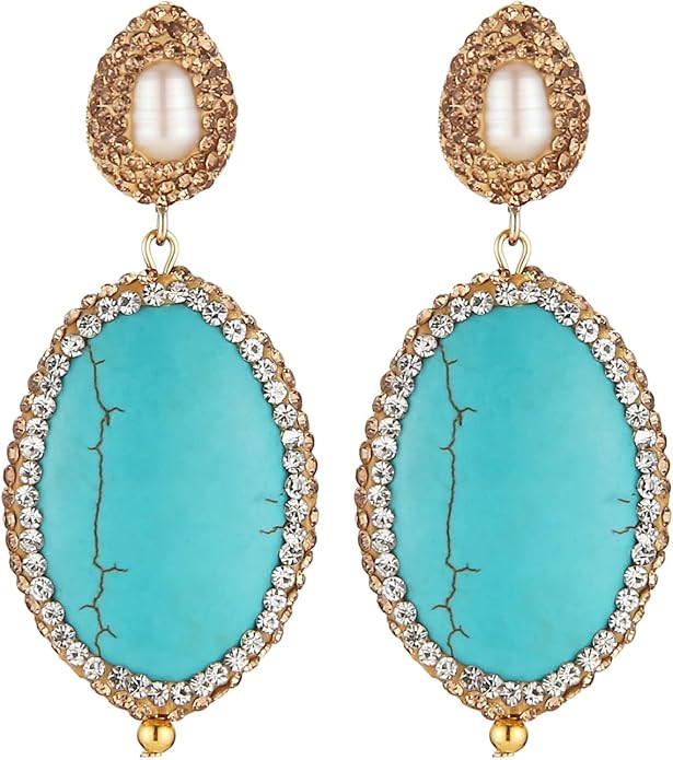 HZMAN Bohemian Turquoise Earring for Women Retro Cubic Zirconia Geometric Dangle Drop Earring Sta... | Amazon (US)