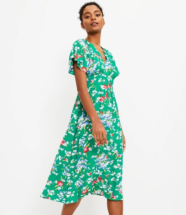 Floral Flutter Sleeve Midi Dress | LOFT | LOFT