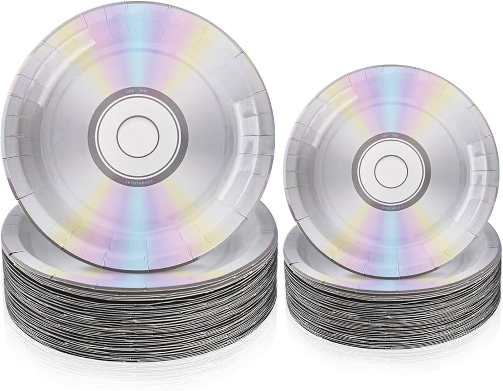 100 Pack CD Paper Plates 90's Party decorative Plates Disc 7'' and 9'' Disposable Plates for 1990... | Amazon (US)