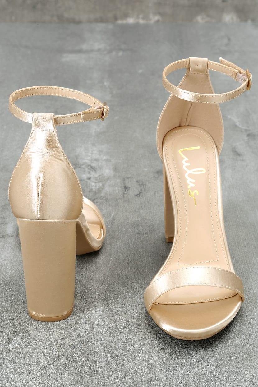 Taylor Champagne Satin Ankle Strap Heels | Lulus (US)