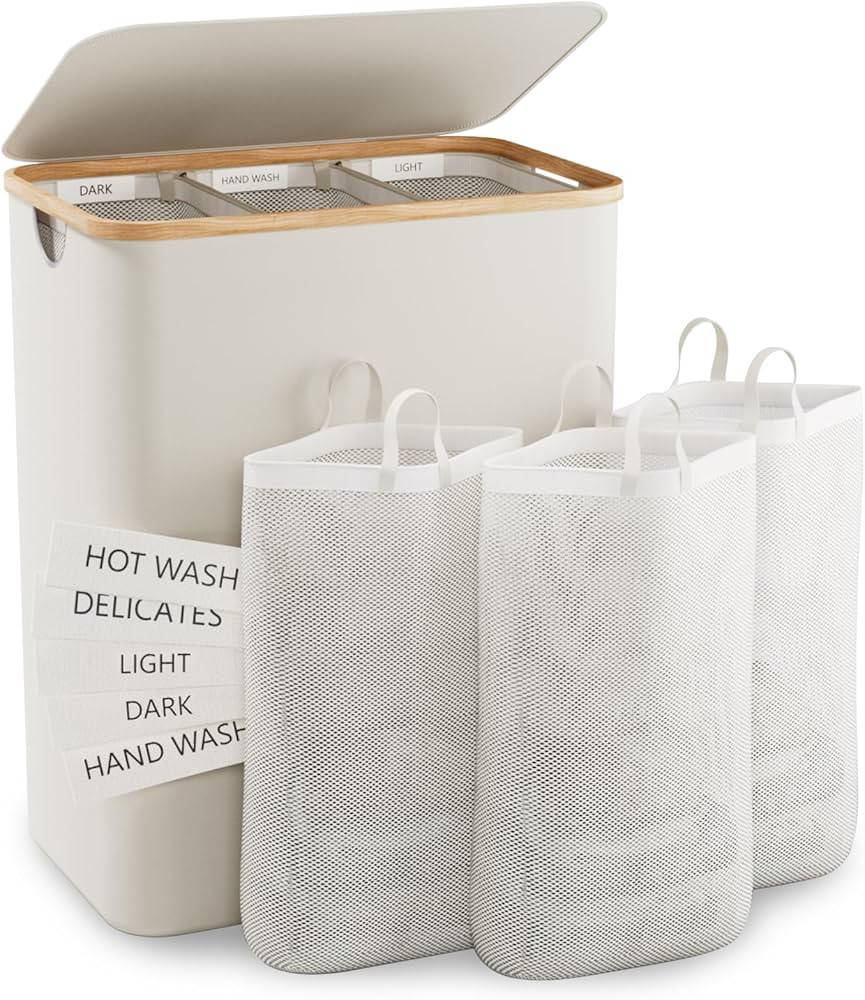 Laundry Basket with Lid, 145L Extra Large Laundry Hamper 3 Section Dirty Clothes Hampers for Laun... | Amazon (US)