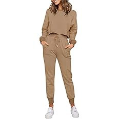 ZESICA Women's Long Sleeve Crop Top and Pants Pajama Sets 2 Piece Jogger Long Sleepwear Loungewea... | Amazon (US)