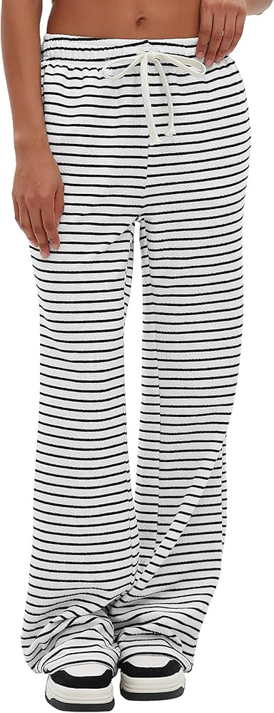 Darong Wide Leg Pants for Women Drawstring Elastic Waist Stripe Sweatpants with Pocket Comfy Loun... | Amazon (US)