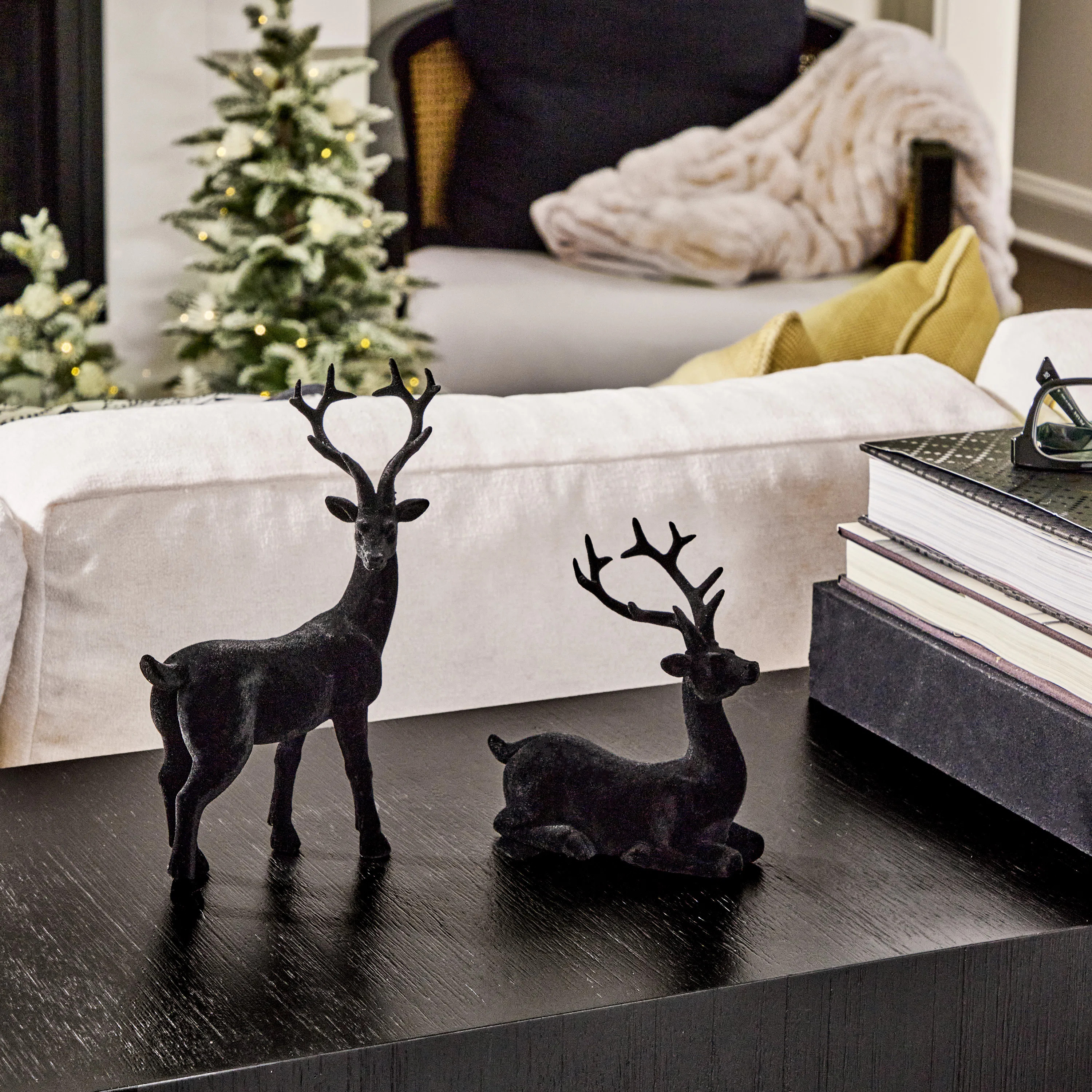 6-9.5" Resin Flocked Deer Set of 2 | Wayfair North America