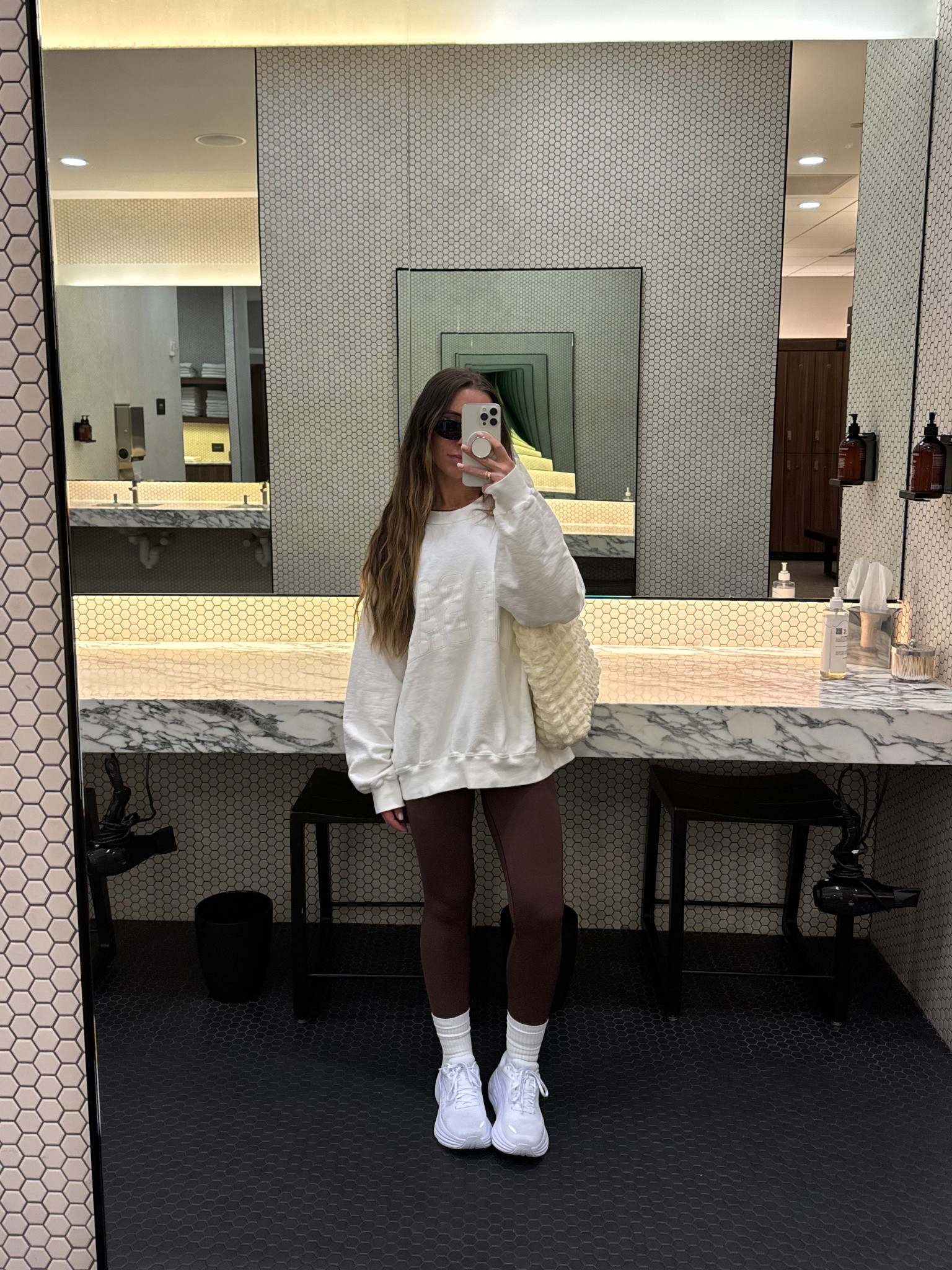 cozy athlesiure outfit 
I live in the bar sweatshirts- the perfect oversized sweatshirt! Wearing a large here.
Obsessed with this hobo bubble tote bag from Amazon, so good for the gym or running errands! 

#LTKActive