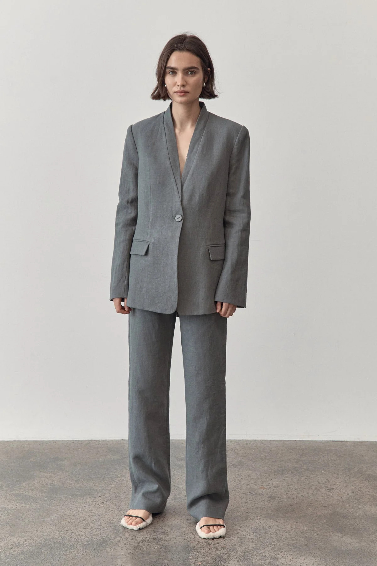 Linen Mid Rise Straight Pants - Castor Grey | St. Agni