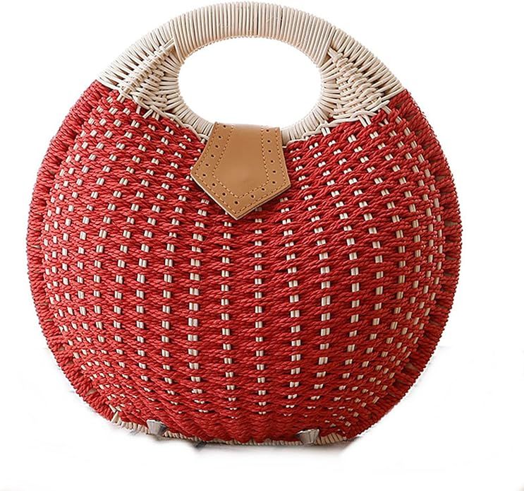 Straw Bags for Women,Hand-woven Straw Shell Bag Handle Ring Tote Retro Summer Beach Rattan bag. | Amazon (US)