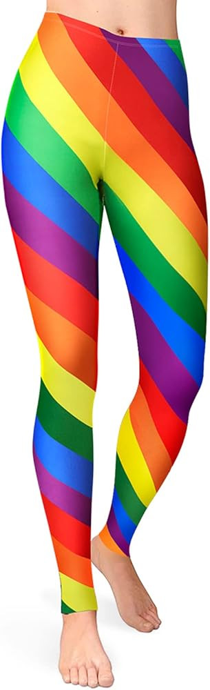 GRAJTCIN Women's Rainbow Striped Leggings Stretchy Workout Pants Ugly Christmas Leggings Hallowee... | Amazon (US)