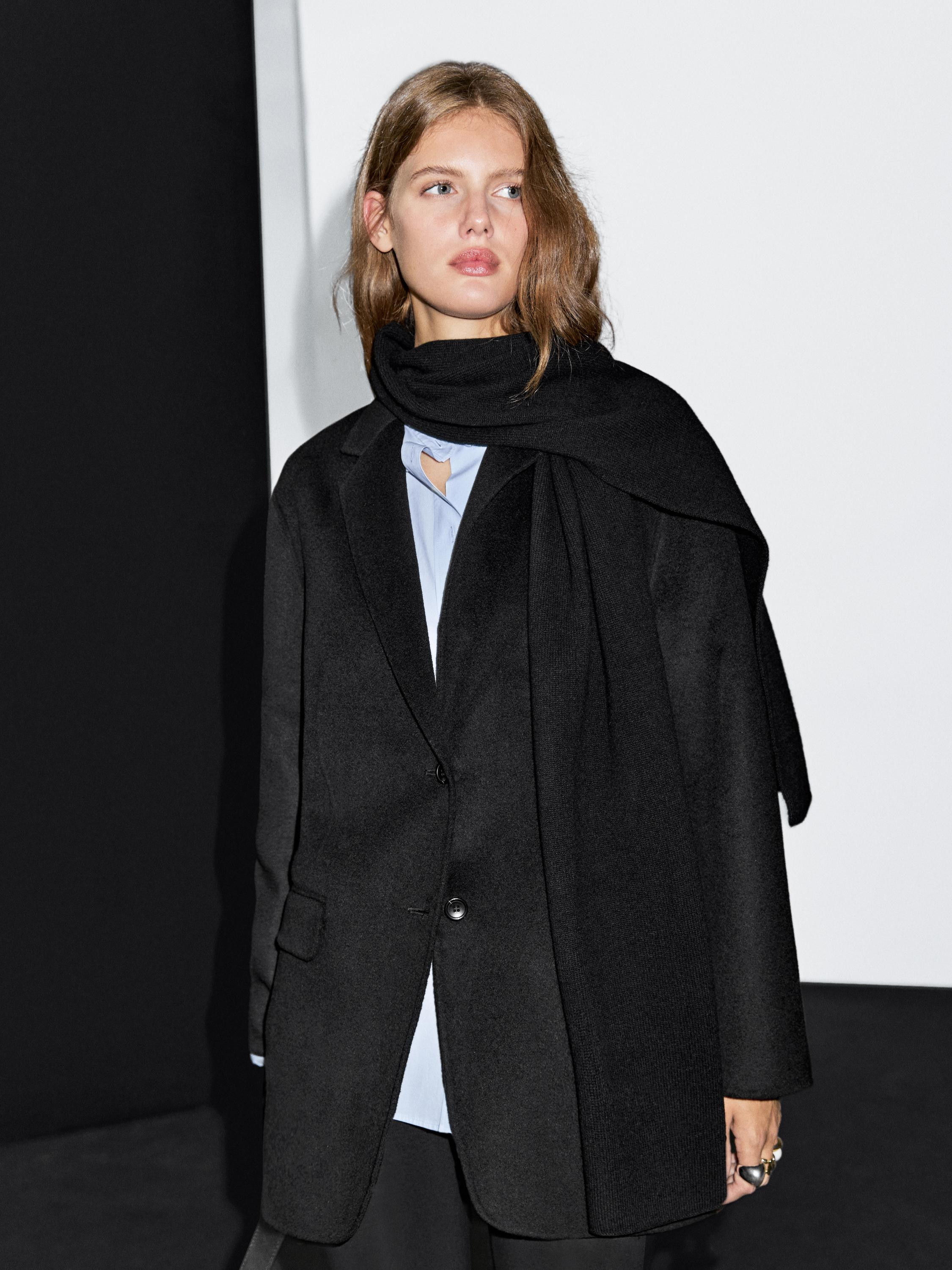 Wool blend blazer with scarf · Black · Coats And Jackets | Massimo Dutti | Massimo Dutti UK