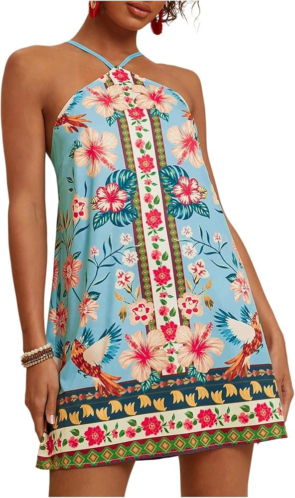 MakeMeChic Women's Halter Dresses Summer Beach Backless Tropical Vacation Caribbean Outfits Boho ... | Amazon (US)