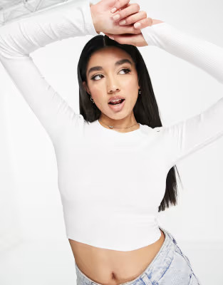 Monki long sleeve crop top in white | ASOS (Global)