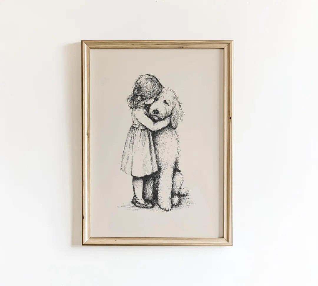 Girl and Goldendoodle Print, Vintage Nursery Wall Art, PRINTED AND SHIPPED - Etsy | Etsy (US)