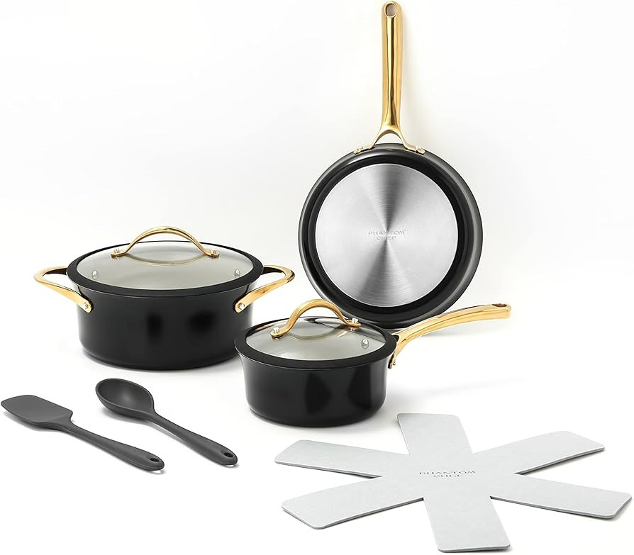 PHANTOM CHEF 8 Piece Luxe Cookware Set | Non-Stick Ceramic Coating | Oven & Dishwasher Safe | PFO... | Amazon (US)
