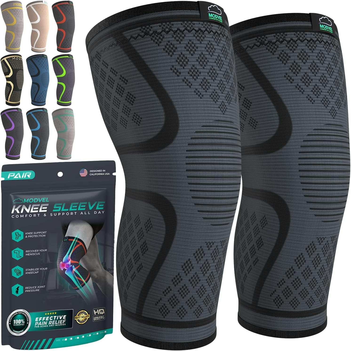 Modvel Compression Knee Brace for Women & Men, 2-Pack Knee Brace for Running Knee Pain, Knee Supp... | Amazon (US)