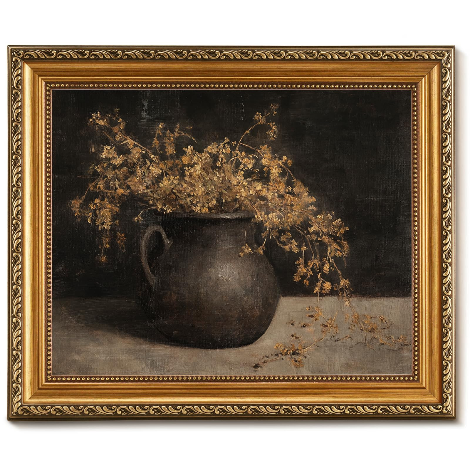 Vintage Gold Framed Wall Art for Home Decor, Farmhouse Rustic Dark Floral Autumn Painting, Moody ... | Amazon (US)