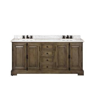 Home Decorators Collection Clinton 72 in. W Double Vanity in Almond Latte with Natural Marble Van... | The Home Depot