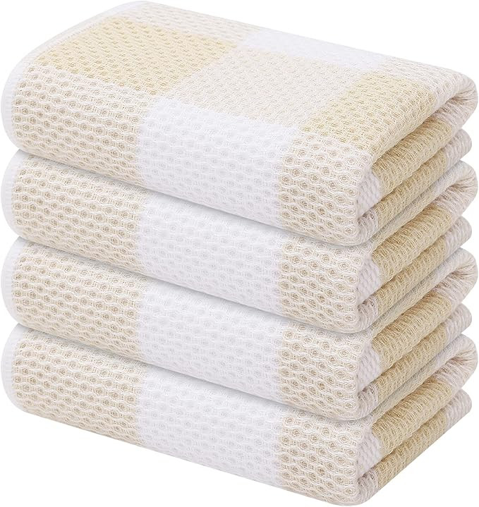 100% Cotton Waffle Weave Kitchen Towels, 13 x 28 Inches, Super Soft and Absorbent Buffalo Check D... | Amazon (US)