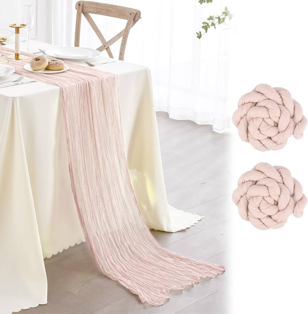 Nialnant 2 Pcs Light Pink Cheesecloth Table Runner, Boho Wedding Table Runner Pink Table Runners 10 Ft, Pink Gauze Table Runner 120 Inches Long for Bridal Baby Shower Wedding Decor | Amazon (US)