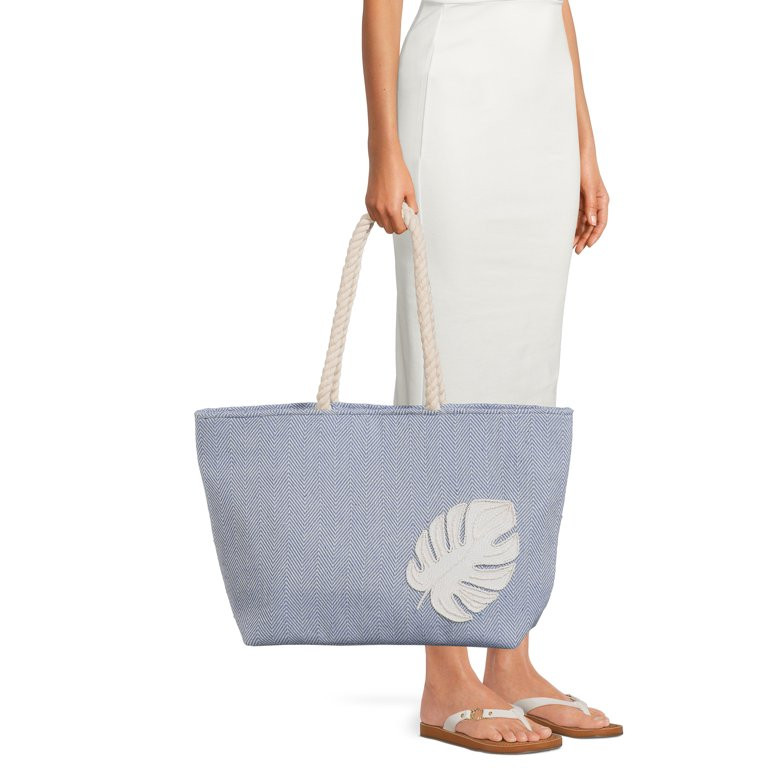 Time and Tru Women's Beach Tote with Rope Handles - Walmart.com | Walmart (US)