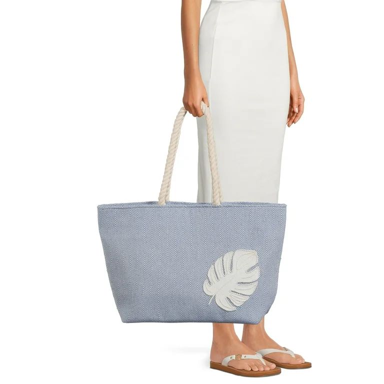 Time and Tru Women's Beach Tote with Rope Handles - Walmart.com | Walmart (US)