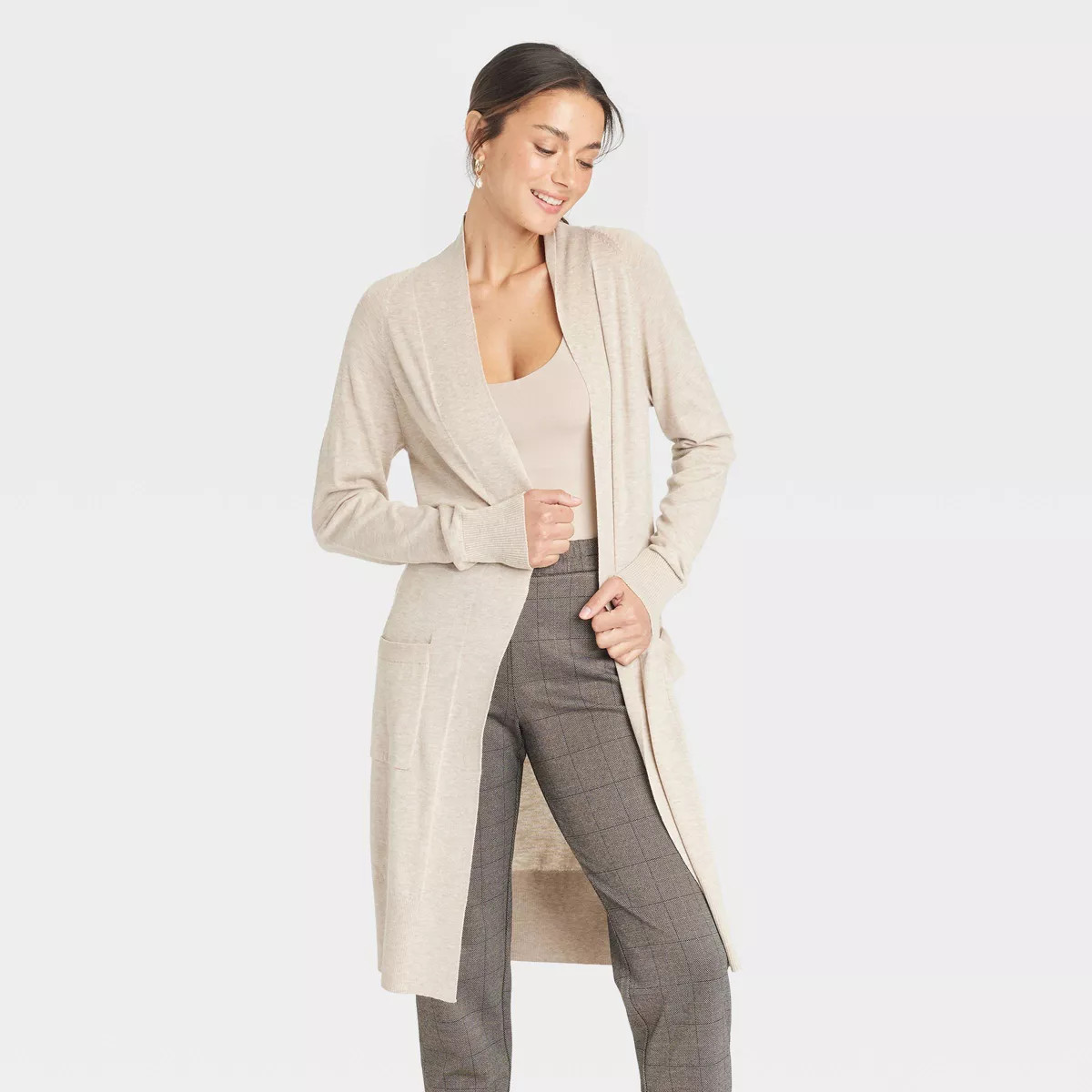 Women's Duster Cardigan - A New Day™ Black/Taupe Striped 3X | Target