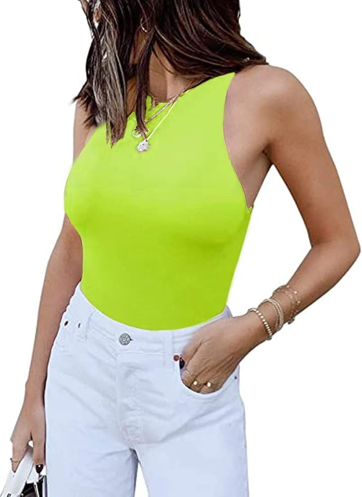 PALINDA Women's Round Neck Sleeveless Tank Top Bodysuit Stretchy Bodycon Leotards | Amazon (US)