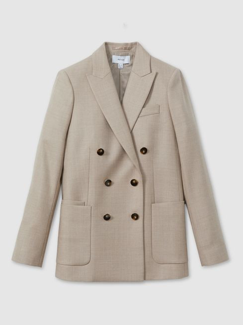 Wool Blend Double Breasted Blazer in Neutral | Reiss UK