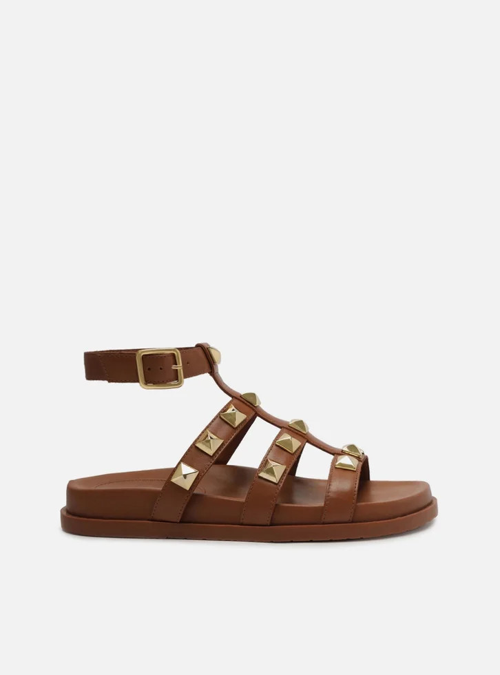 Sandália Papete Marrom Arezzo Couro Tachas | ZZ Mall (BR)