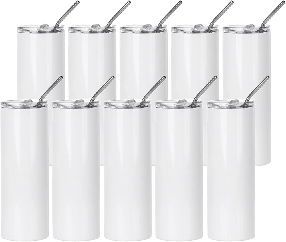 PYD Life 10 Pack Sublimation Tumblers Bulk Blank 20 OZ Skinny White Stainless Steel Tumbler Cups ... | Amazon (US)