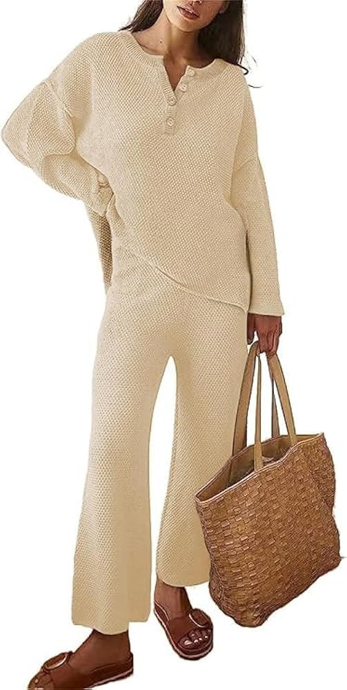 ETCYY NEW Women's Two Piece Trendy Sweater Set Outfit Knit Lounge Set Oversized Pullover Wide Leg... | Amazon (US)