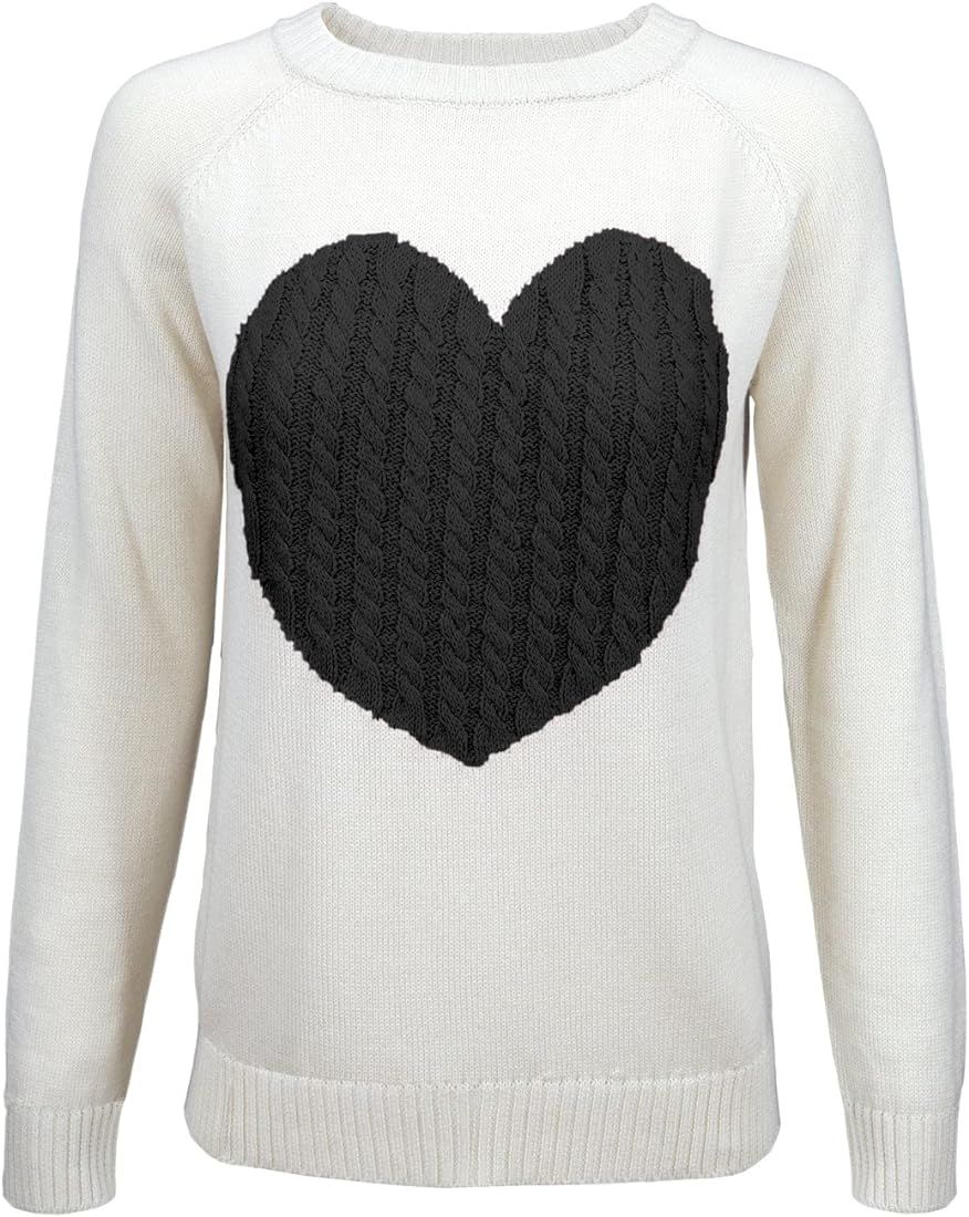 YEMAK Women's Knit Sweater Pullover – Long Sleeve Crewneck Cute Heart Star Cable Pattern Casual... | Amazon (US)