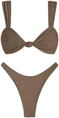 ZAFUL 2025 Cheeky Bikini Sets for Women High Cut Swimsuit Textured Ribbed Bikini Thong Bathing Su... | Amazon (US)