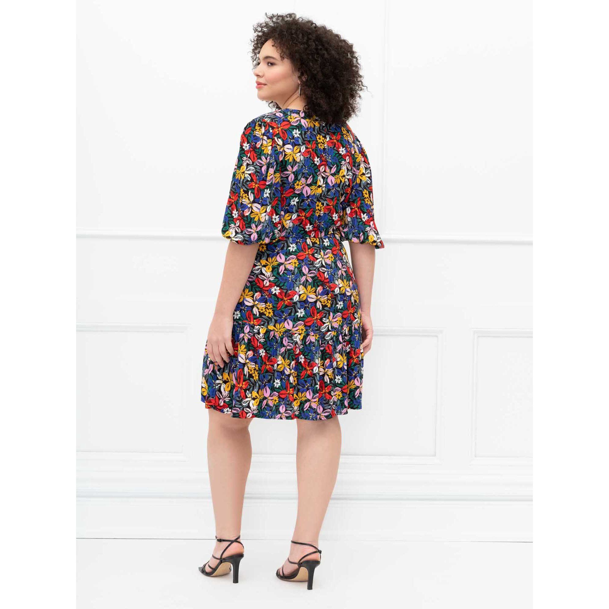 ELOQUII Elements Women's Plus Size Knot Front Floral Print Flounce Dress | Walmart (US)